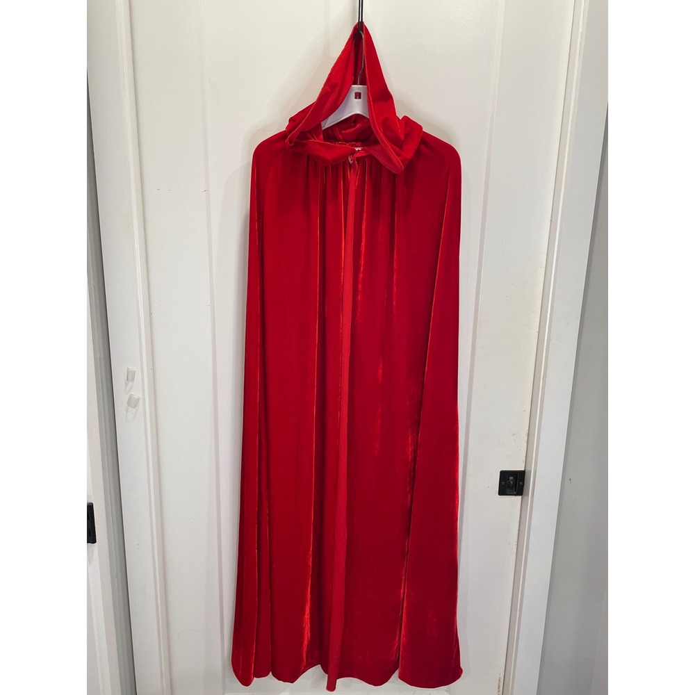 Halloween Costume Cosplay Hooded Cloak Long Red Velvet Renaissance Cape